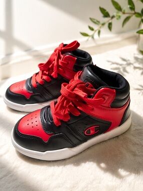Champion Kids High Top Sneakers Red Black – Like New – Size 9